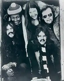 The Doobie Brothers in 1974 (L–R): Porter, Knudsen, Simmons, Johnston (front), Hartman