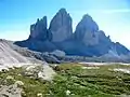 The peaks of the Tre Cime di Lavaredo or Drei Zinnen in the Dolomites (South Tyrol-Veneto)