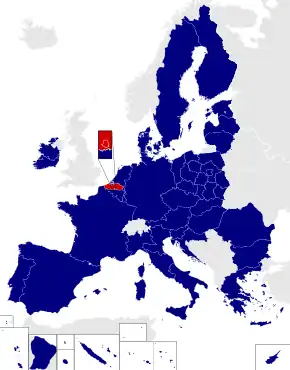 Map of the European Parliament constituencies with Dutch-speaking electoral college highlighted in red