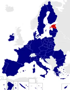 Map of the European Parliament constituencies with Estonia highlighted in red