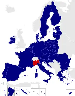 Map of the European Parliament constituencies with North-West Italy highlighted in red