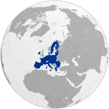 Globe projection with the European Union in green