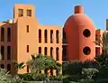 The Steigenberger Hotel, El Gouna, Egypt. The 3-D geometric composition and monochromatic coloring gives a memorable result.