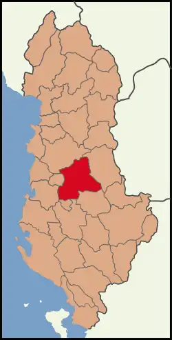 Map showing the district within Albania