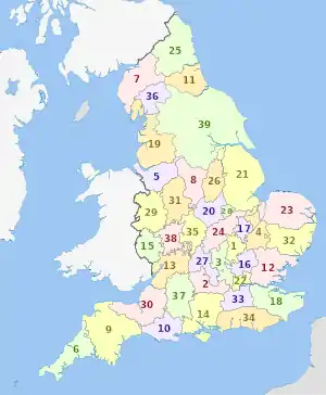 A map of the historic counties of England