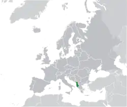 Location of  Albania  (green)on the European continent  (dark grey)  —  [Legend]