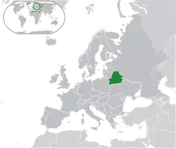 Location of  Belarus  (green)on the European continent  (dark grey)  —  [Legend]