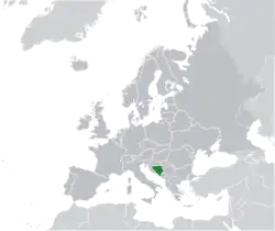 Location of  Bosnia and Herzegovina  (green)on the European continent  (dark grey)