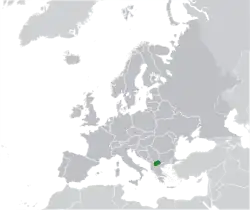 Location of  North Macedonia  (green)on the European continent  (dark grey)  —  [Legend]