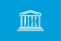 This is the UNESCO flag. Using minimalist principles, this flag uses a simplified Greek design. This suggests education, science and culture.