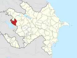 Map of Azerbaijan showing Gadabay raion (green)