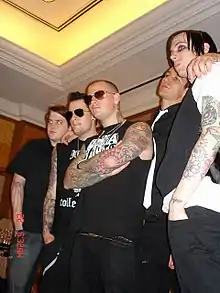 Good Charlotte, from left to right: Paul Thomas, Joel Madden, Benji Madden, Dean Butterworth, and Billy Martin.