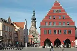 Town Hall (red) and Cathedral