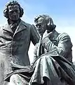 The Brothers Grimm monument in front of the town hall