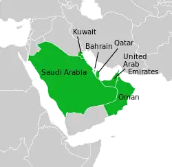 Map indicating GCC members