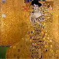 The works of  Gustav Klimt, the Austrian painter, are an example of the influence of graphic design on painting. This portrait of Adele Bloch-Bauer shows many of the influences of the graphic design of those times.