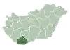 Map of Hungary highlighting Baranya County