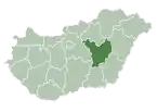 Map of Hungary highlighting Jász-Nagykun-Szolnok County