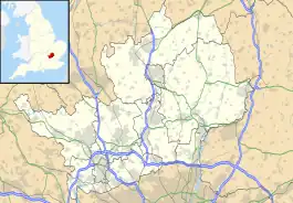 Map of Hertfordshire, with a red dot showing the position of Hertford