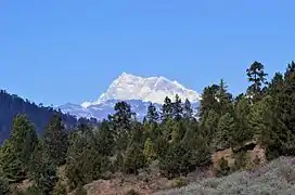 A Himalayan mountain seen from the town of Bumthang