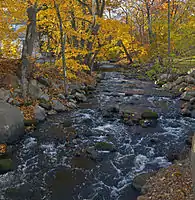 The Ho-Ho-Kus Brook flowing through downtown Ho-Ho-Kus