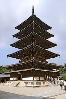 Wooden five-story pagoda of Hōryū-ji in Japan.