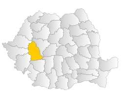 Administrative map of Romania with Hunedoara county highlighted