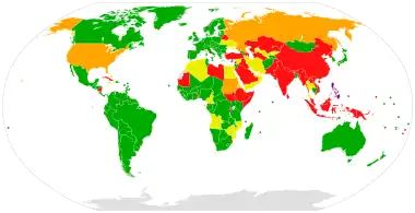 Some countries (red on this map) have not agreed to be part of the ICC.  This makes it harder for the ICC to punish war crimes in those countries