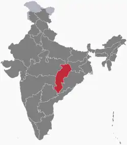 Location of Chhattisgarh in India