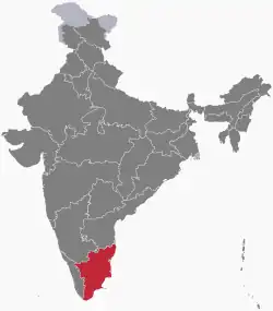 Location of Tamil Nadu in the Republic of India