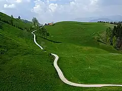 The hilly landscape above Idrija, near the village of Idrijske Krnice