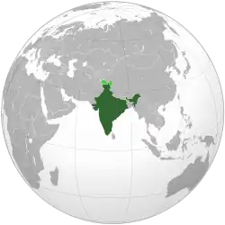 Image of a globe centred on India, with India highlighted.