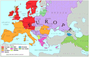 Map with colored areas for areas where each language is spoken