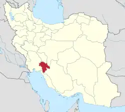 Map of Iran with Kohgiluyeh and Boyer-Ahmad highlighted