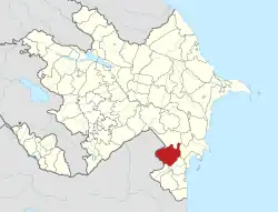 Map of Azerbaijan showing Calilabad raion