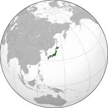 Projection of Asia with Japan's Area coloured green