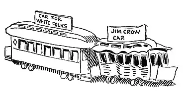 Cartoon from 1904 showing how blacks were not treated equally under "Jim Crow"