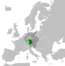 The Kingdom of Bavaria (green) within the German Confederation (dark grey) in 1815