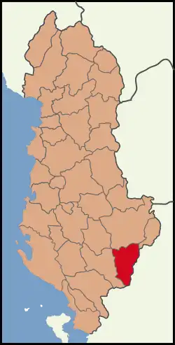 Map showing the district within Albania