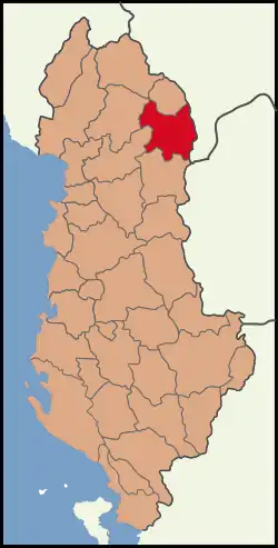 Map showing the district within Albania