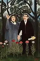 The Muse Inspiring the Poet, portrait of Apollinaire and Marie Laurencin, by Henri Rousseau, 1909