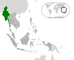 Location of  Myanmar  (green)in ASEAN  (dark grey)  —  [Legend]