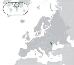 Location of Moldova (green) and Transnistria (light green) in Europe.