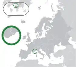 Location of  Monaco  (green)on the European continent  (green & dark grey)