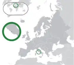 Location of  Vatican City  (green)on the European continent  (dark grey)  —  [Legend]