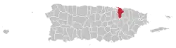 Location of San Juan within the island of Puerto Rico