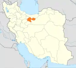 Map of Iran with Tehran highlighted