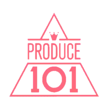 Image of a pink triangle with "Produce 101" written on it and a little crown on top of it