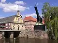 Old crane and old store at the medieval Lüneburg harbour