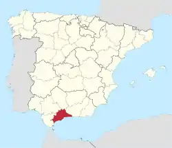 Map of Spain with Málaga highlighted